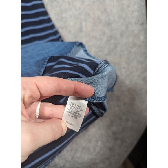 J Jill Blue Striped Casual Tshirt Dress XL Cotton Denim - Picture 6 of 8